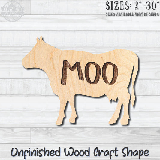 Cow MOO Unfinished Wood Shape Blank Laser Engraved Cutout Woodcraft Craft Supply