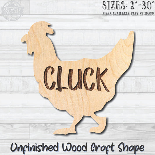 Chicken CLUCK Unfinished Wood Shape Blank Laser Engraved Cutout Woodcraft Craft Supply