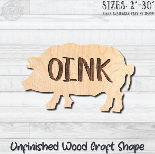 Pig OINK Unfinished Wood Shape Blank Laser Engraved Cutout Woodcraft Craft Supply