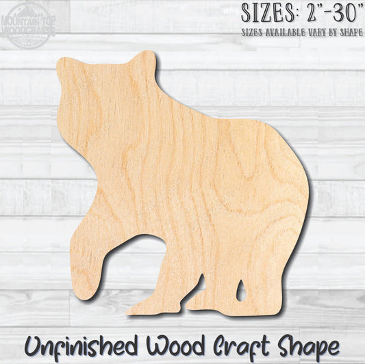 Bear Cub Unfinished Wood Shape Blank Laser Engraved Cutout Woodcraft Craft Supply