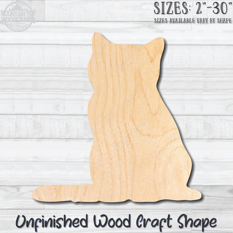 Sitting Cat Kitten Kitty Unfinished Wood Shape Blank Laser Engraved Cut Out Woodcraft Craft Supply