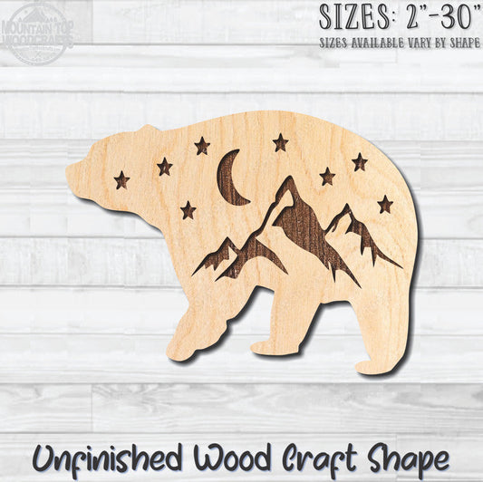 Bear Mountain Scene Unfinished Wood Shape Blank Laser Engraved Cutout Woodcraft Craft Supply