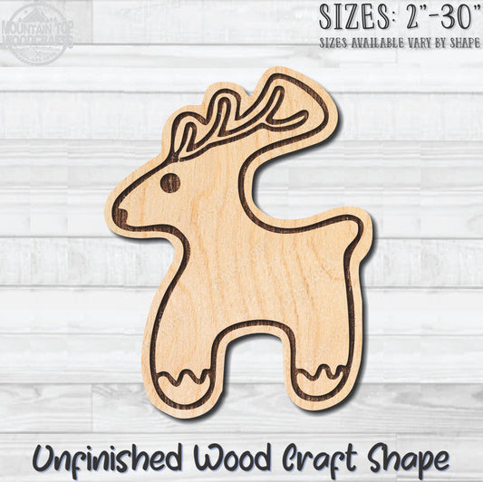 Reindeer Christmas Cookie Unfinished Wood Shape Blank Laser Engraved Cut Out Woodcraft Craft Supply
