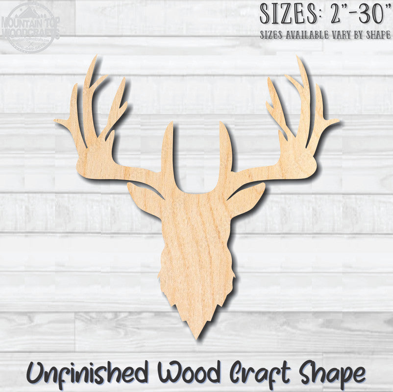 Deer Head Antlers 1 Unfinished Wood Shape Blank Laser Engraved Cutout Woodcraft Craft Supply