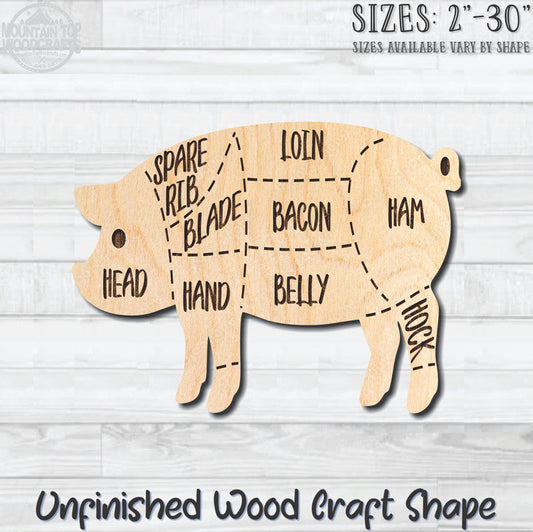 Pig Butcher Chart Unfinished Wood Shape Blank Laser Engraved Cutout Woodcraft Craft Supply