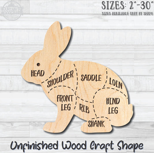 Rabbit Butcher Chart Unfinished Wood Shape Blank Laser Engraved Cut Out Woodcraft Craft Supply
