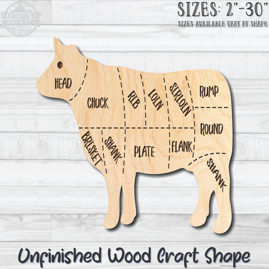 Cow Butcher Chart Unfinished Wood Shape Blank Laser Engraved Cutout Woodcraft Craft Supply