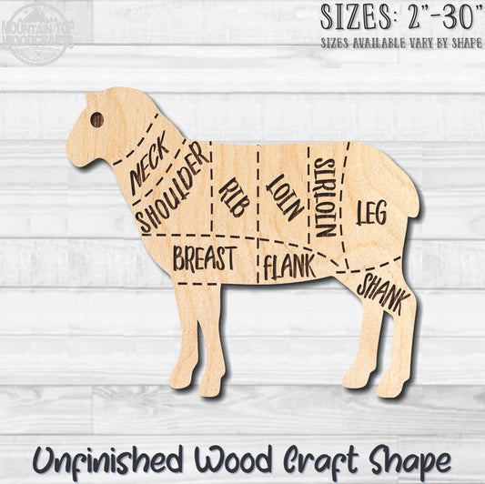 Sheep Butcher Chart Unfinished Wood Shape Blank Laser Engraved Cut Out Woodcraft Craft Supply