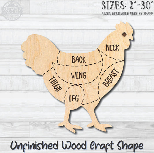 Chicken Butcher Chart Unfinished Wood Shape Blank Laser Engraved Cutout Woodcraft Craft Supply