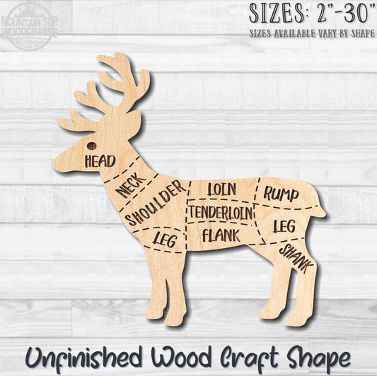 Deer Butcher Chart Unfinished Wood Shape Blank Laser Engraved Cutout Woodcraft Craft Supply