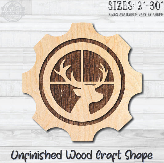 Deer in Cross hairs Hunter Unfinished Wood Shape Blank Laser Engraved Cutout Woodcraft Craft Supply