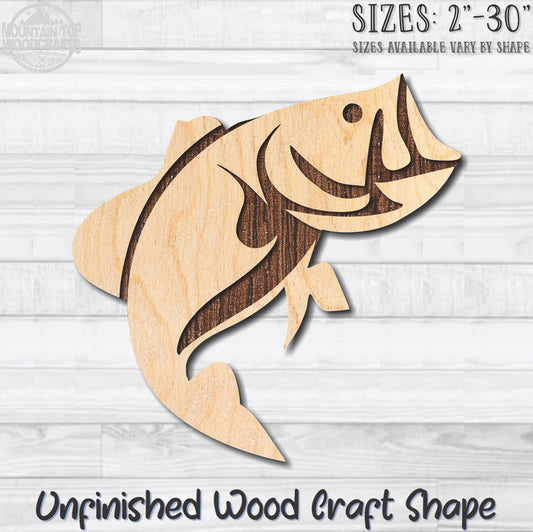 Bass Fish 1 Unfinished Wood Shape Blank Laser Engraved Cutout Woodcraft Craft Supply
