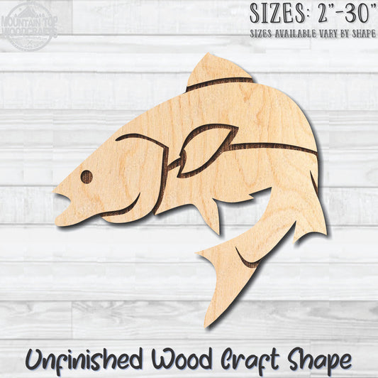 Bass Fish 2 Unfinished Wood Shape Blank Laser Engraved Cutout Woodcraft Craft Supply