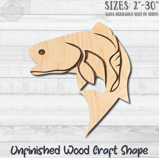 Bass Fish 3 Unfinished Wood Shape Blank Laser Engraved Cutout Woodcraft Craft Supply