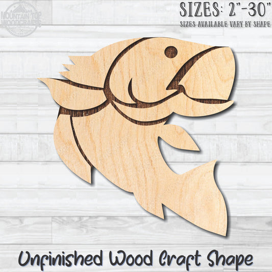 Bass Fish 4 Unfinished Wood Shape Blank Laser Engraved Cutout Woodcraft Craft Supply