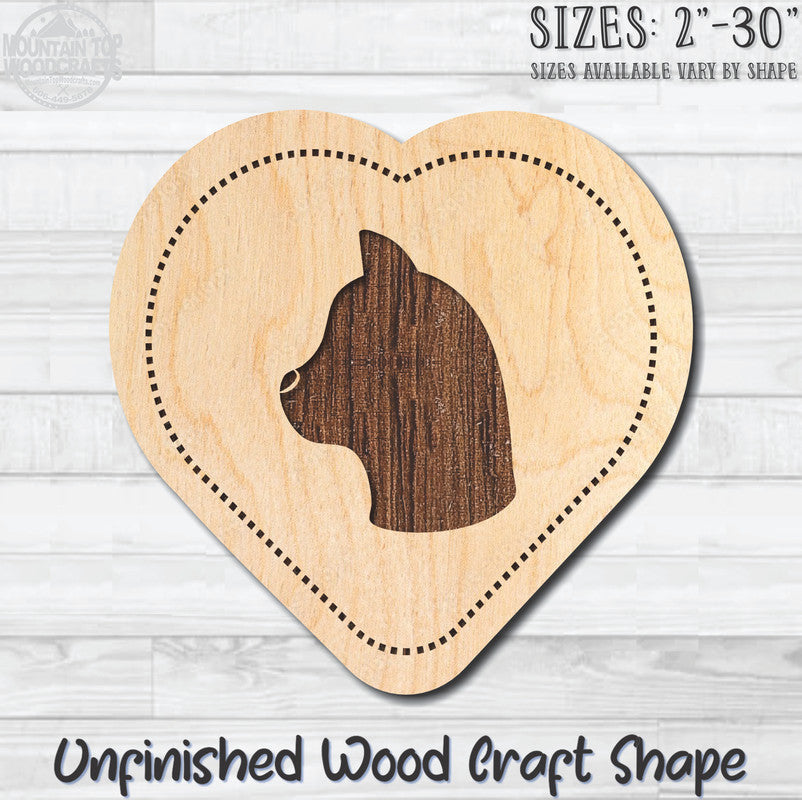 Cat Love Heart Unfinished Wood Shape Blank Laser Engraved Cutout Woodcraft Craft Supply