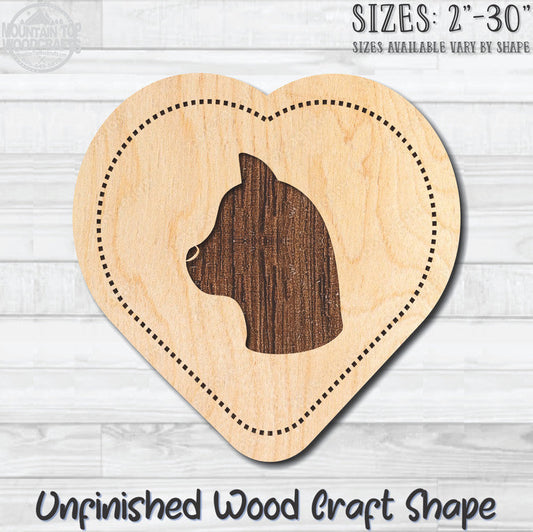 Cat Love Heart Unfinished Wood Shape Blank Laser Engraved Cutout Woodcraft Craft Supply