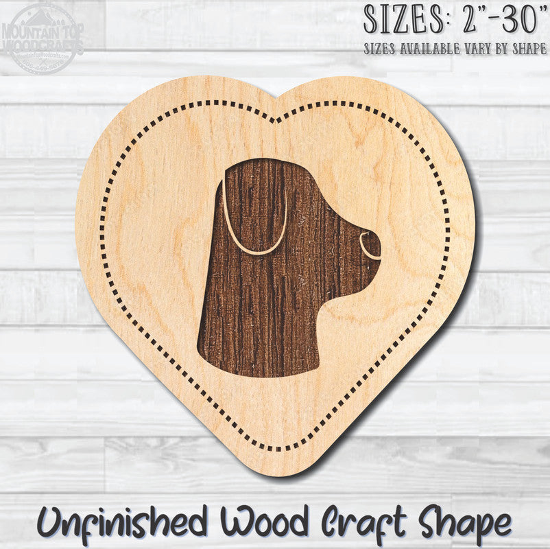 Dog Love Heart  Unfinished Wood Shape Blank Laser Engraved Cutout Woodcraft Craft Supply