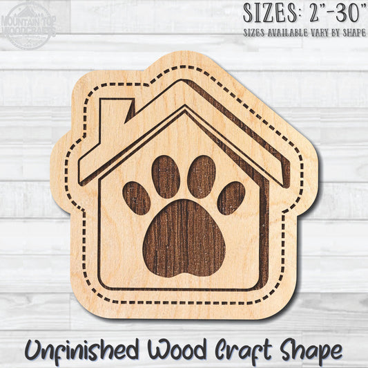 Animal Paw Print Dog House Unfinished Wood Shape Blank Laser Engraved Cutout Woodcraft Craft Supply
