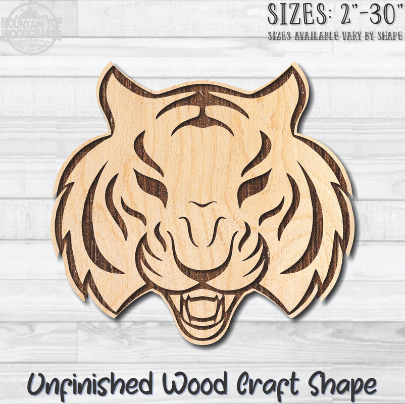 Tiger Face Roar Unfinished Wood Shape Blank Laser Engraved Cutout Woodcraft Craft Supply