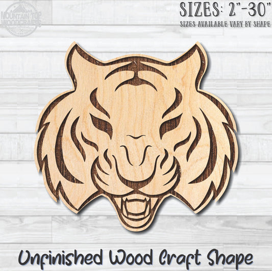 Tiger Face Roar Unfinished Wood Shape Blank Laser Engraved Cutout Woodcraft Craft Supply