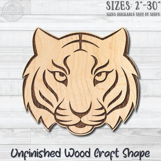 Tiger Face Unfinished Wood Shape Blank Laser Engraved Cutout Woodcraft Craft Supply