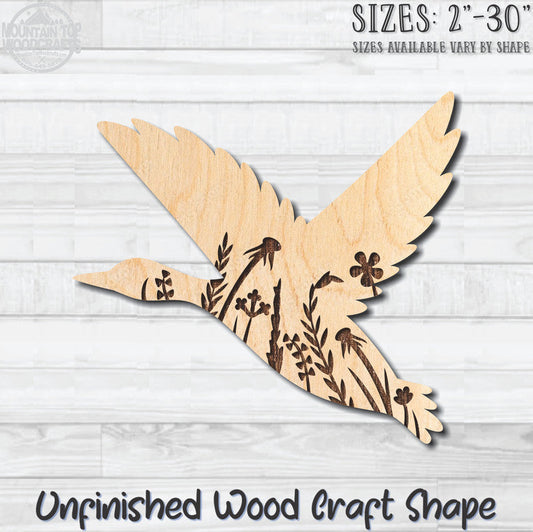 Goose Geese Bird Flower Scene Unfinished Wood Shape Blank Laser Engraved Cut Out Woodcraft Craft Supply