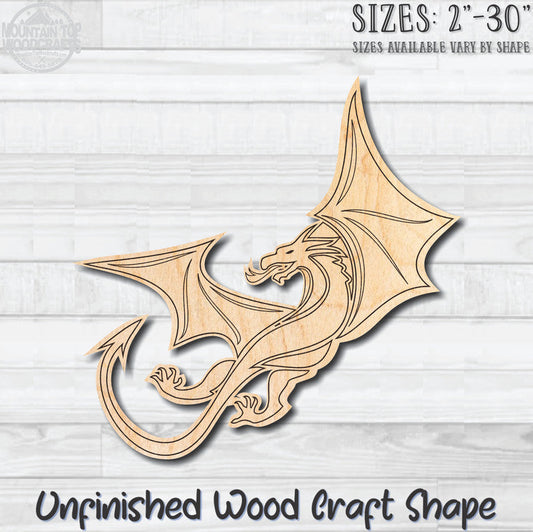 Dragon Engraved Unfinished Wood Shape Blank Laser Cut Out Woodcraft Craft Supply
