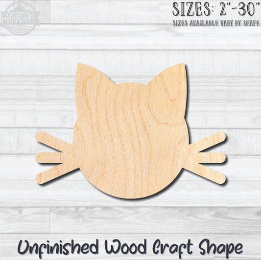Cat Face Unfinished Wood Shape Blank Laser Cut Out Woodcraft Craft Supply