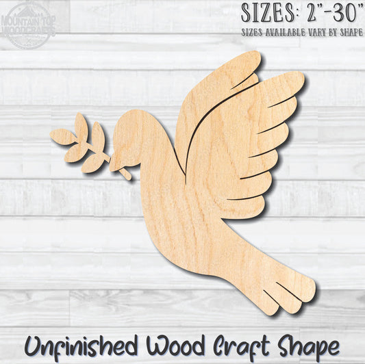 Dove Olive Branch Unfinished Wood Shape Blank Laser Engraved Cut Out Woodcraft Craft Supply
