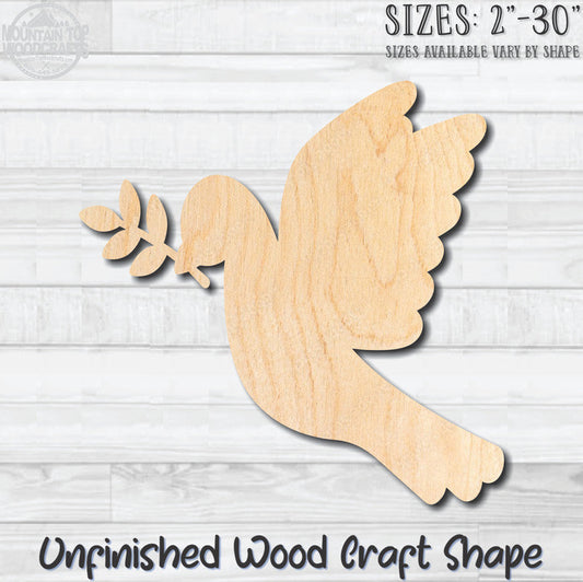 Dove Olive Branch Unfinished Wood Shape Blank Laser Cut Out Woodcraft Craft Supply