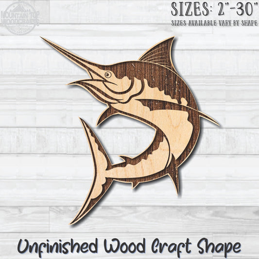 Swordfish Detailed Unfinished Wood Shape Blank Laser Engraved Cut Out Woodcraft Craft Supply