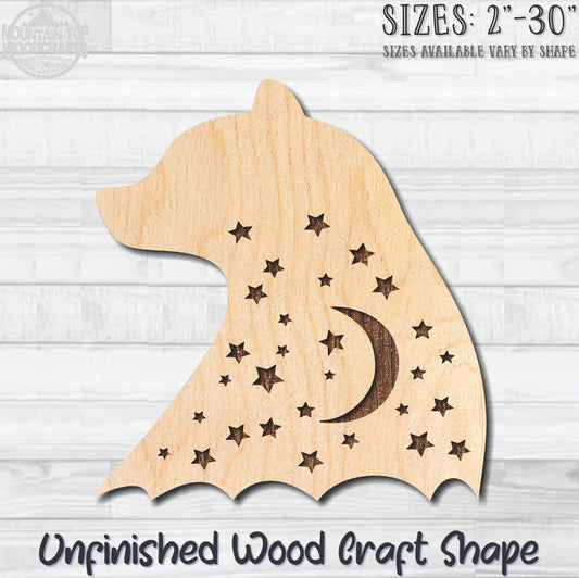 Bear Star Scene Unfinished Wood Shape Blank Laser Engraved Cut Out Woodcraft Craft Supply