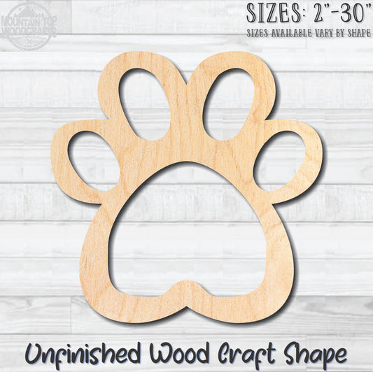 Paw Print Outline Unfinished Wood Shape Blank Laser Cut Out Woodcraft Craft Supply