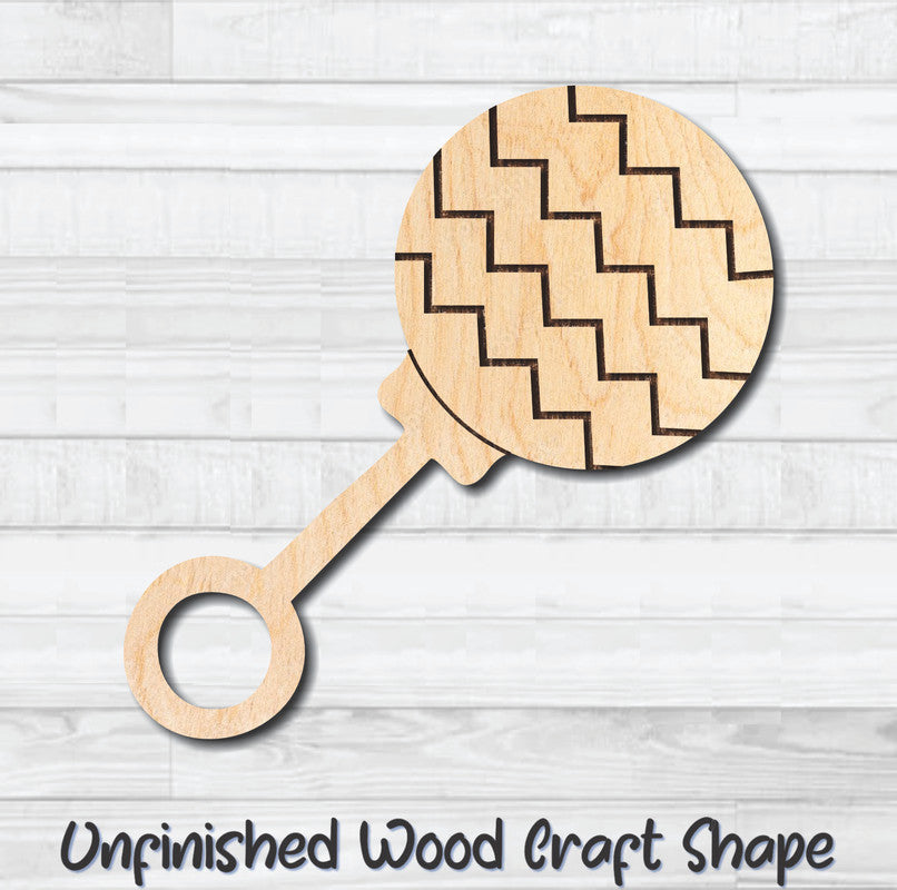 Baby Rattle Toy Unfinished Wood Shape Blank Laser Engraved Cutout Woodcraft Craft Supply