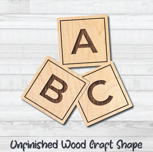 Baby Blocks Toy Unfinished Wood Shape Blank Laser Engraved Cutout Woodcraft Craft Supply