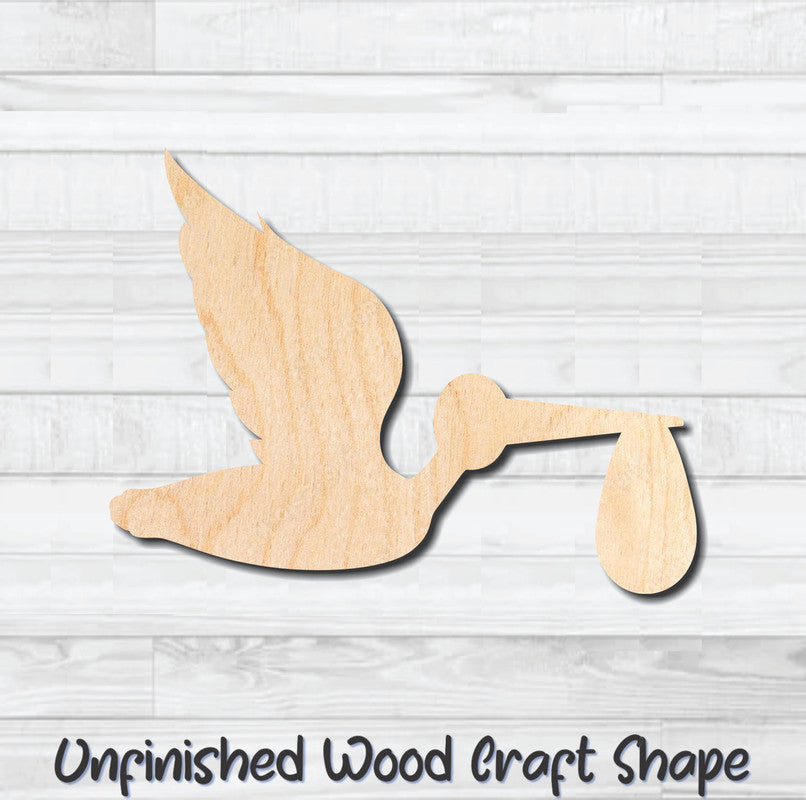 Stork Unfinished Wood Shape Blank Laser Engraved Cutout Woodcraft Craft Supply