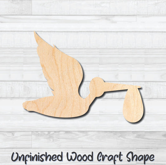 Stork Unfinished Wood Shape Blank Laser Engraved Cutout Woodcraft Craft Supply