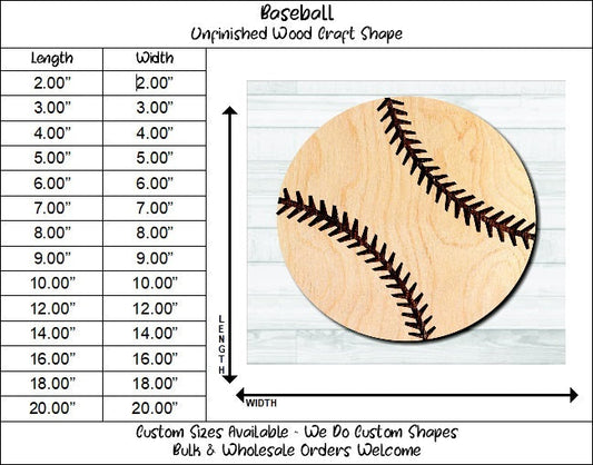 Baseball Unfinished Wood Shape Blank Laser Engraved Cut Out Woodcraft Craft Supply