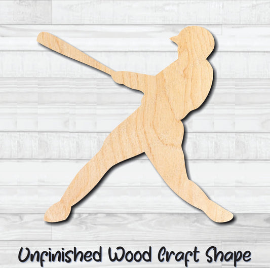 Baseball Batter Player Unfinished Wood Shape Blank Laser Engraved Cut Out Woodcraft Craft Supply