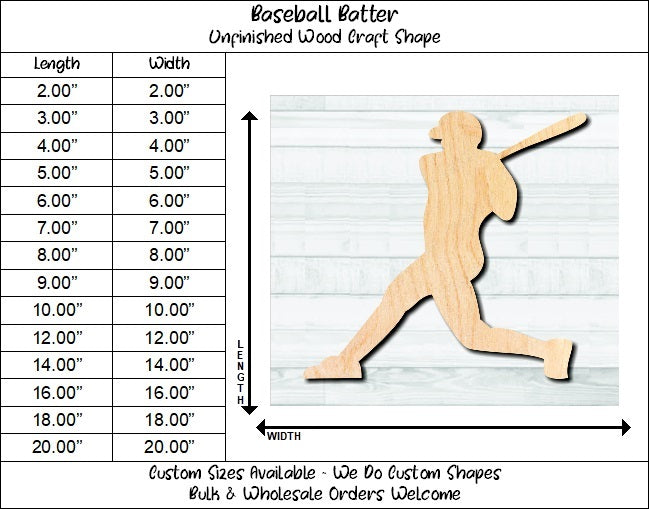 Baseball Player Batter Unfinished Wood Shape Blank Laser Engraved Cut Out Woodcraft Craft Supply