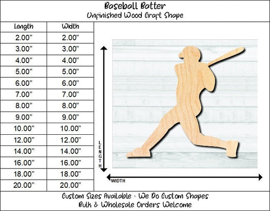 Baseball Player Batter Unfinished Wood Shape Blank Laser Engraved Cut Out Woodcraft Craft Supply