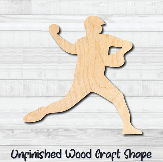 Baseball Player Pitcher Unfinished Wood Shape Blank Laser Engraved Cut Out Woodcraft Craft Supply