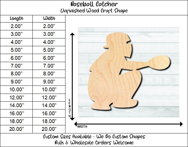 Baseball Player Catcher Unfinished Wood Shape Blank Laser Engraved Cut Out Woodcraft Craft Supply