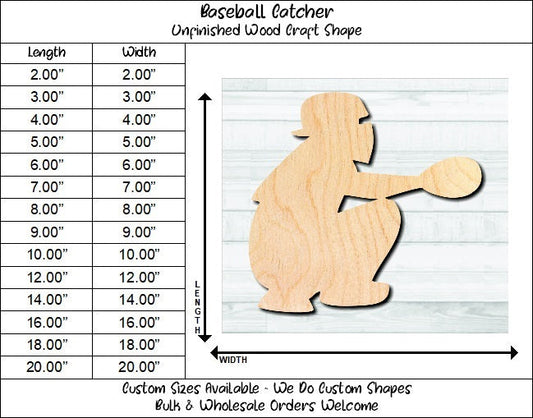 Baseball Player Catcher Unfinished Wood Shape Blank Laser Engraved Cut Out Woodcraft Craft Supply