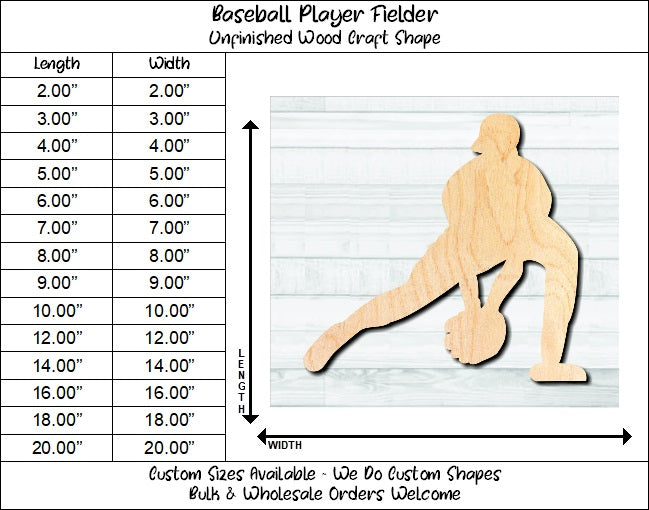 Baseball Player Fielder Shortstop Unfinished Wood Shape Blank Laser Engraved Cut Out Woodcraft Craft Supply