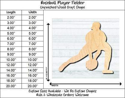Baseball Player Fielder Shortstop Unfinished Wood Shape Blank Laser Engraved Cut Out Woodcraft Craft Supply