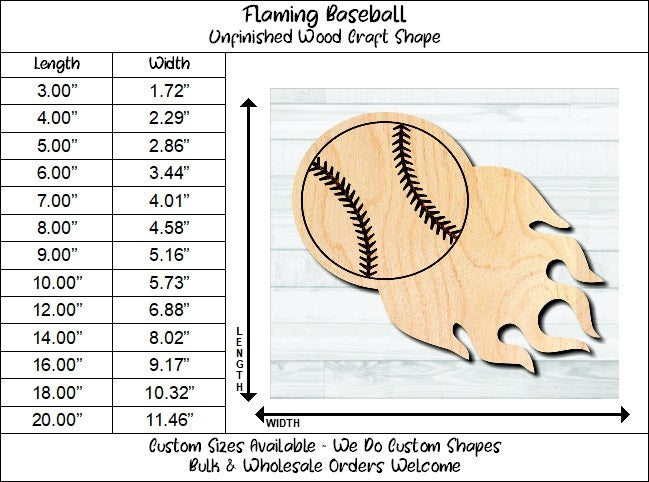 Flaming Baseball Unfinished Wood Shape Blank Laser Engraved Cut Out Woodcraft Craft Supply