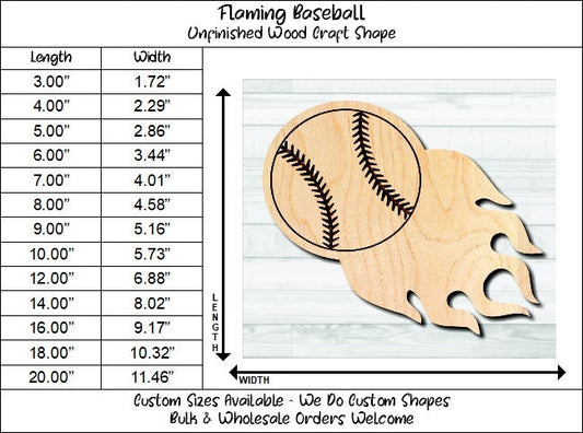 Flaming Baseball Unfinished Wood Shape Blank Laser Engraved Cut Out Woodcraft Craft Supply