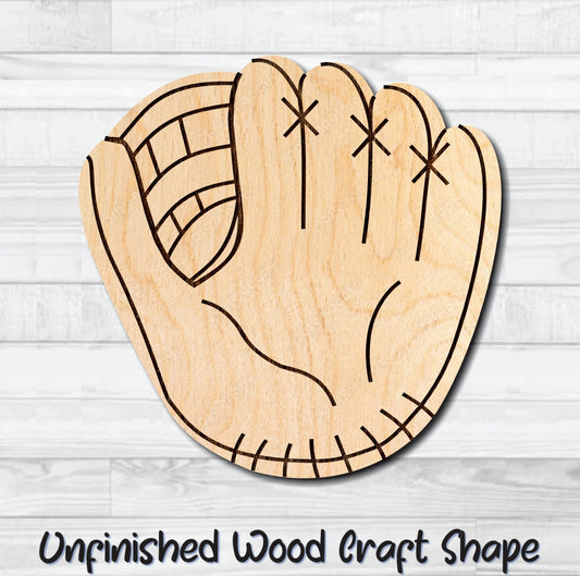 Baseball Mitt Glove Unfinished Wood Shape Blank Laser Engraved Cut Out Woodcraft Craft Supply